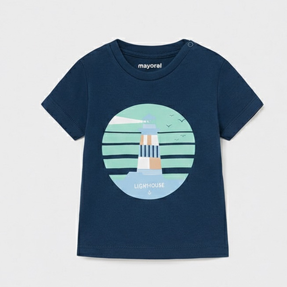 Size 24 months Baby Mayoral Navy Kids Tee with Lighthouse Design